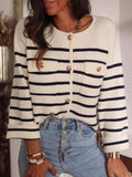 Striped Button-Front Cardigan - Trendsi - Flyclothing LLC