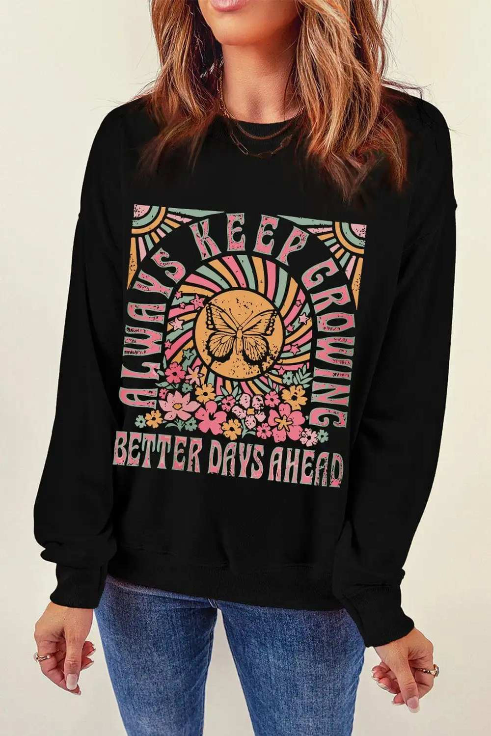 Graphic Round Neck Long Sleeve Sweatshirt - Trendsi - Flyclothing LLC