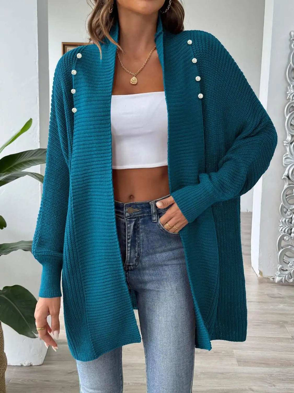 Open Front Long Sleeve Cardigan - Trendsi - Flyclothing LLC