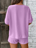 V-Neck Half Sleeve Top and Shorts Set - Trendsi - Flyclothing LLC