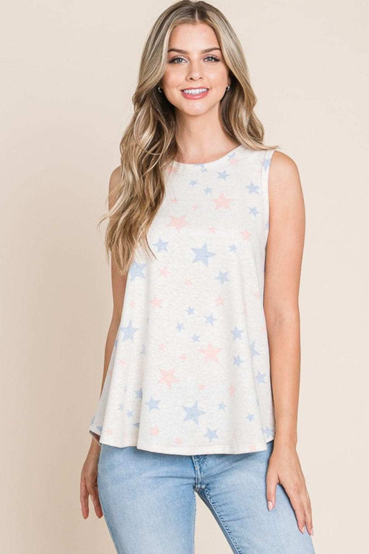 BOMBOM Star Print Round Neck Tank - Trendsi - Flyclothing LLC