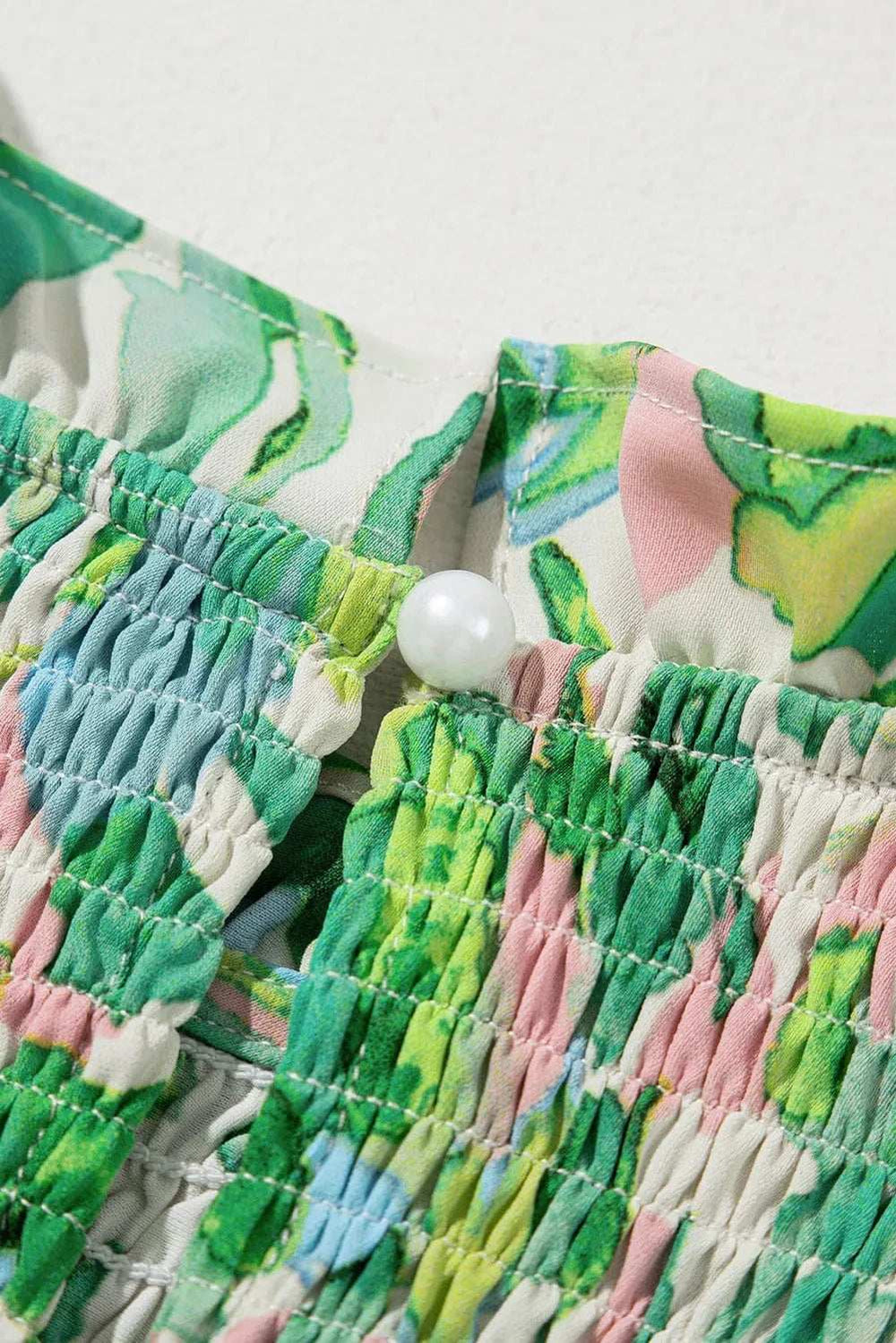 Frill Printed Mock Neck Flounce Sleeve Blouse - Trendsi - Flyclothing LLC