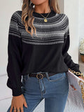 Contrast Round Neck Long Sleeve Sweater - Trendsi - Flyclothing LLC