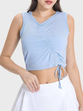 Drawstring Ruched Wide Strap Active Tank - Trendsi - Flyclothing LLC