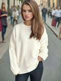 Round Neck Dropped Shoulder Long Sleeve Sweater - Trendsi - Flyclothing LLC