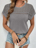 Waffle-Knit Round Neck Short Sleeve Top - Trendsi - Flyclothing LLC