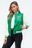 Love Me Now PU Leather Contrast Snap Down Bomber Jacket - Trendsi - Flyclothing LLC