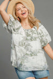 Umgee Full Size Two Tone Toile Print Top Plus Size - Trendsi - Flyclothing LLC