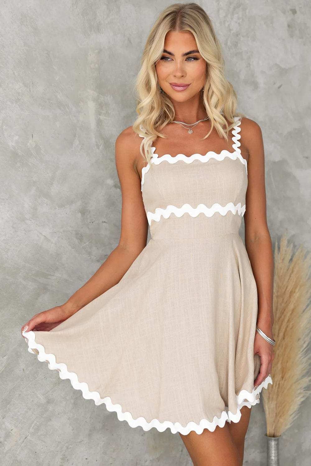 Contrast Trim Square Neck Mini Dress - Trendsi - Flyclothing LLC