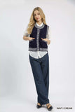 Umgee Contrast Striped Trim Button-Down Sweater Vest - Trendsi - Flyclothing LLC