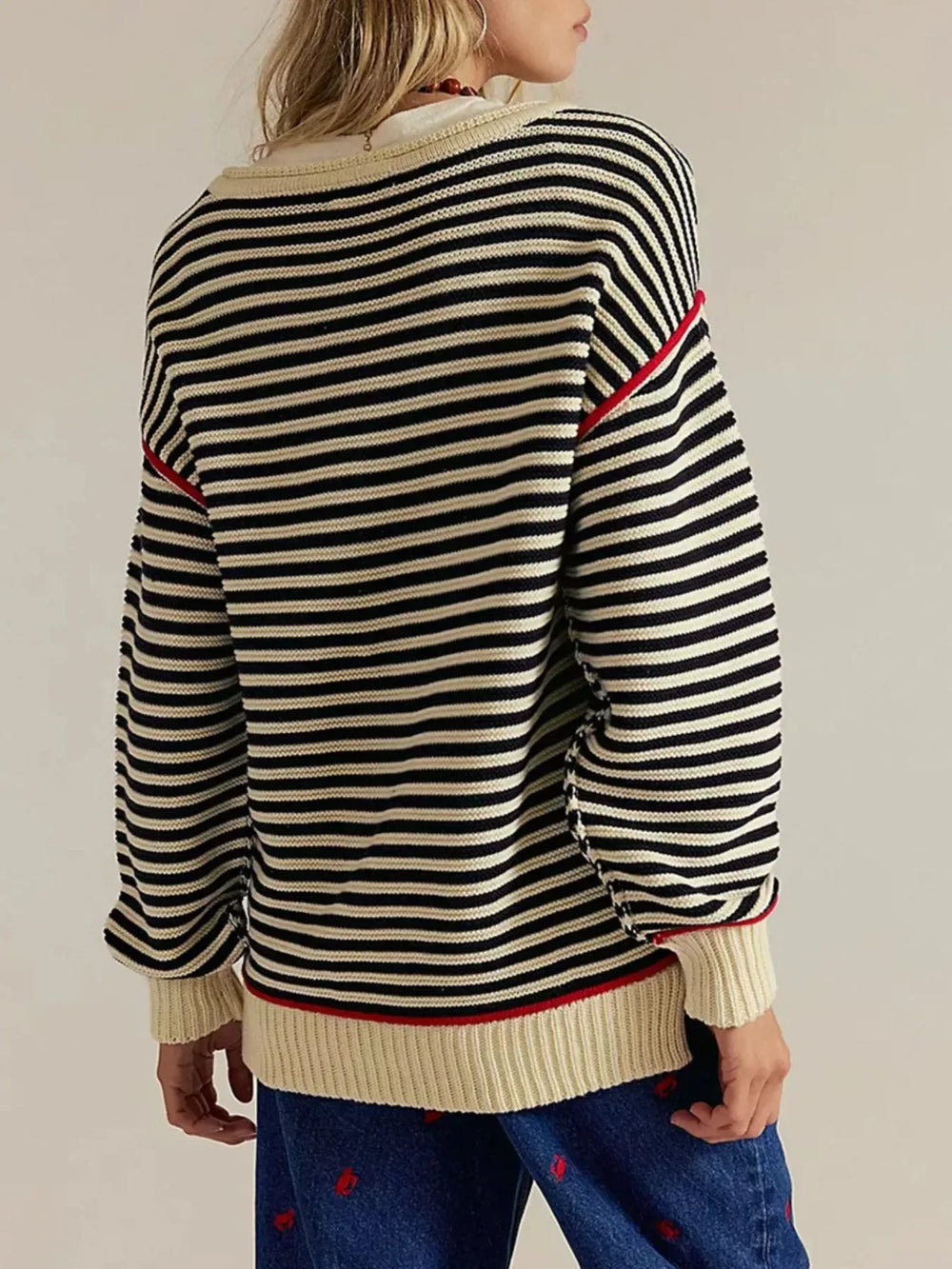 Striped Knit Round Neck Sweater - Trendsi - Flyclothing LLC