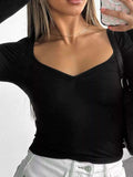 Long Sleeve Sweetheart Neck Crop T-Shirt - Trendsi - Flyclothing LLC