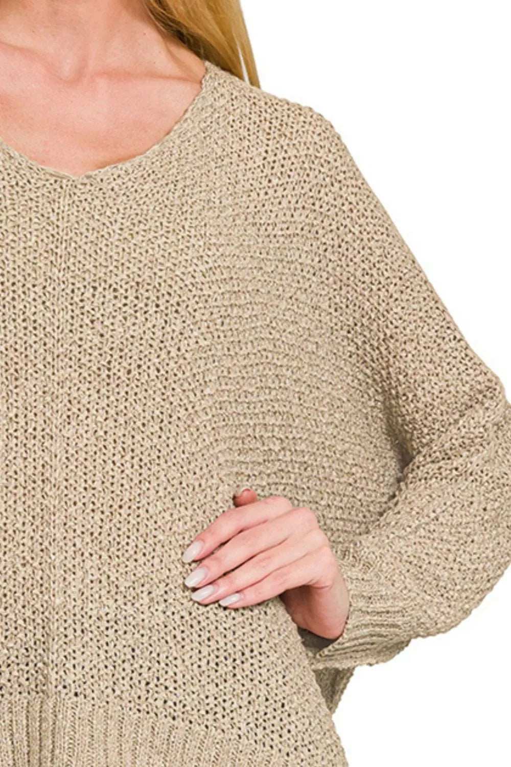 Zenana Dolman Sleeve V-Neck Sweater - Trendsi - Flyclothing LLC