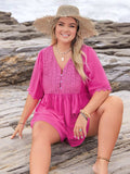 Plus Size Lace Detail V-Neck Half Sleeve Romper - Trendsi - Flyclothing LLC