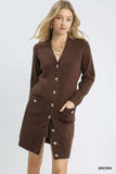 Umgee Button-Down Longline Sweater Cardigan with Front Pockets - Trendsi - Flyclothing LLC