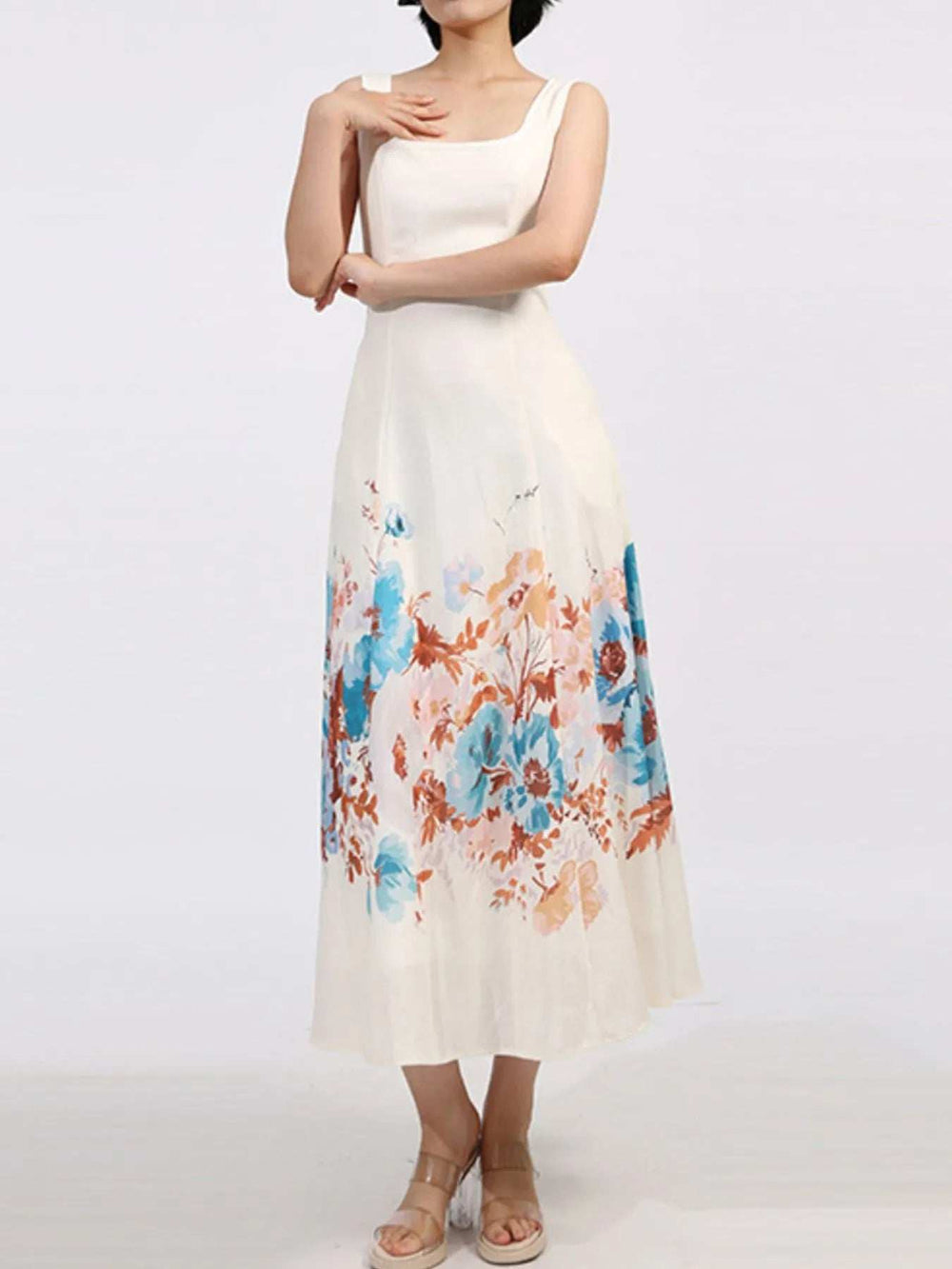 Cutout Back Printed Square Neck Dress - Trendsi - Flyclothing LLC