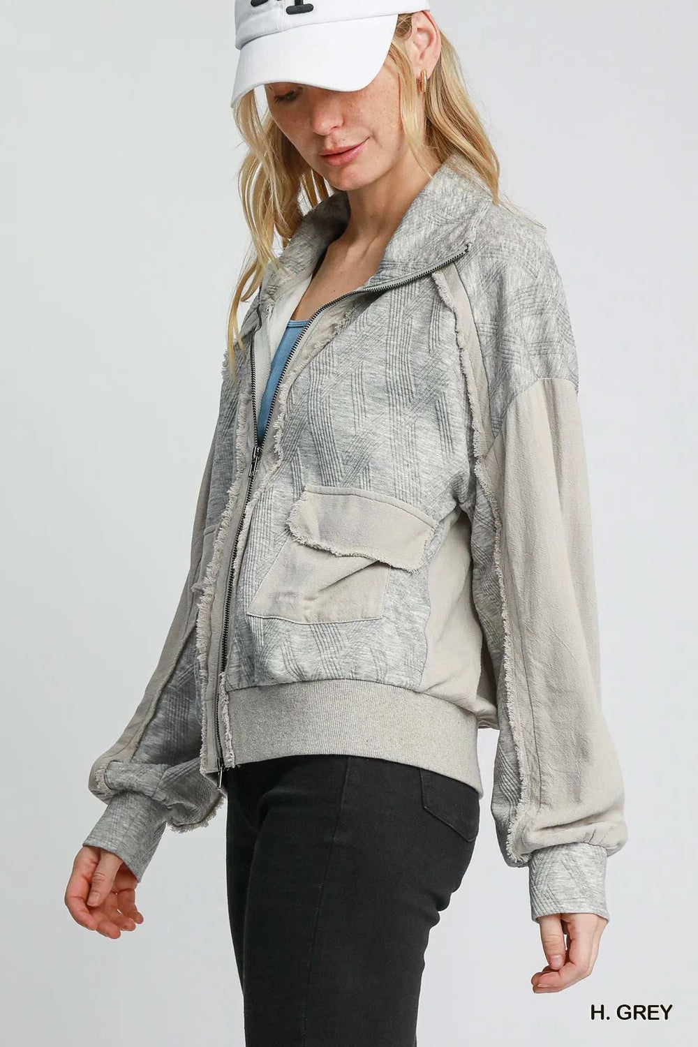 Umgee Two-Way Jacquard Zip-Up Jacket - Trendsi - Flyclothing LLC
