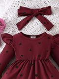 Children's Heart Print Ruffle Trim Bodysuit Dress with Headband - Trendsi - Flyclothing LLC