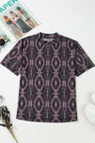 Aztec Print Mock Neck Short Sleeve Mesh T Shirt - Trendsi - Flyclothing LLC