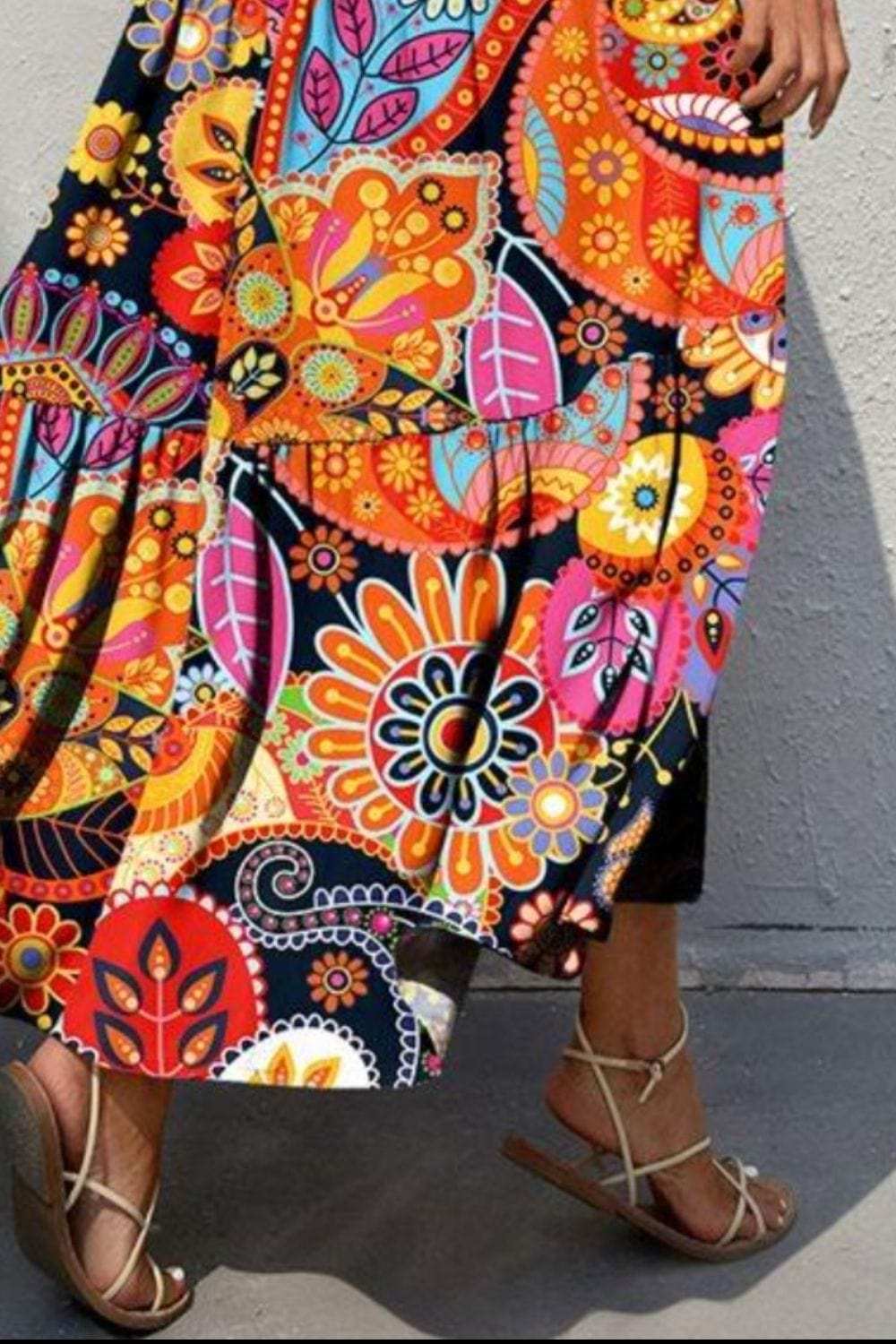 Tiered Printed V-Neck Sleeveless Dress - Trendsi - Flyclothing LLC