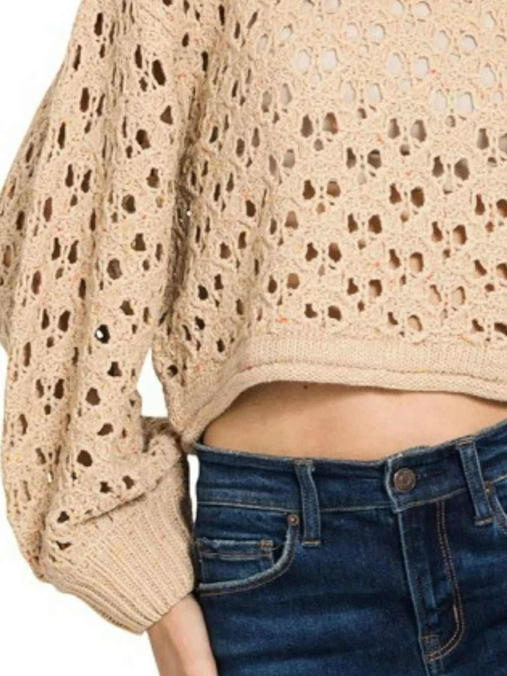 Zenana Oversized Cropped Crochet Knit Sweater - Trendsi - Flyclothing LLC