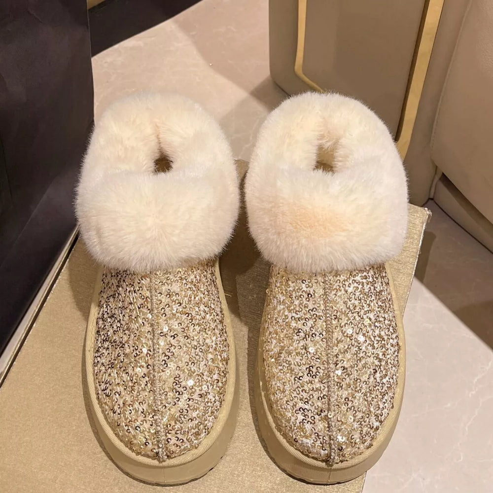 Sequin Round Toe Platform Boots - Trendsi - Flyclothing LLC