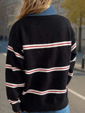 Contrast Stripes Round Neck Long Sleeve Sweater - Trendsi - Flyclothing LLC
