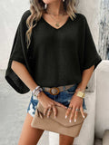 V-Neck Batwing Sleeve Knit Top - Trendsi - Flyclothing LLC