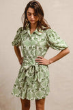 BiBi Tied Floral Short Sleeve Mini Shirt Dress - Trendsi - Flyclothing LLC