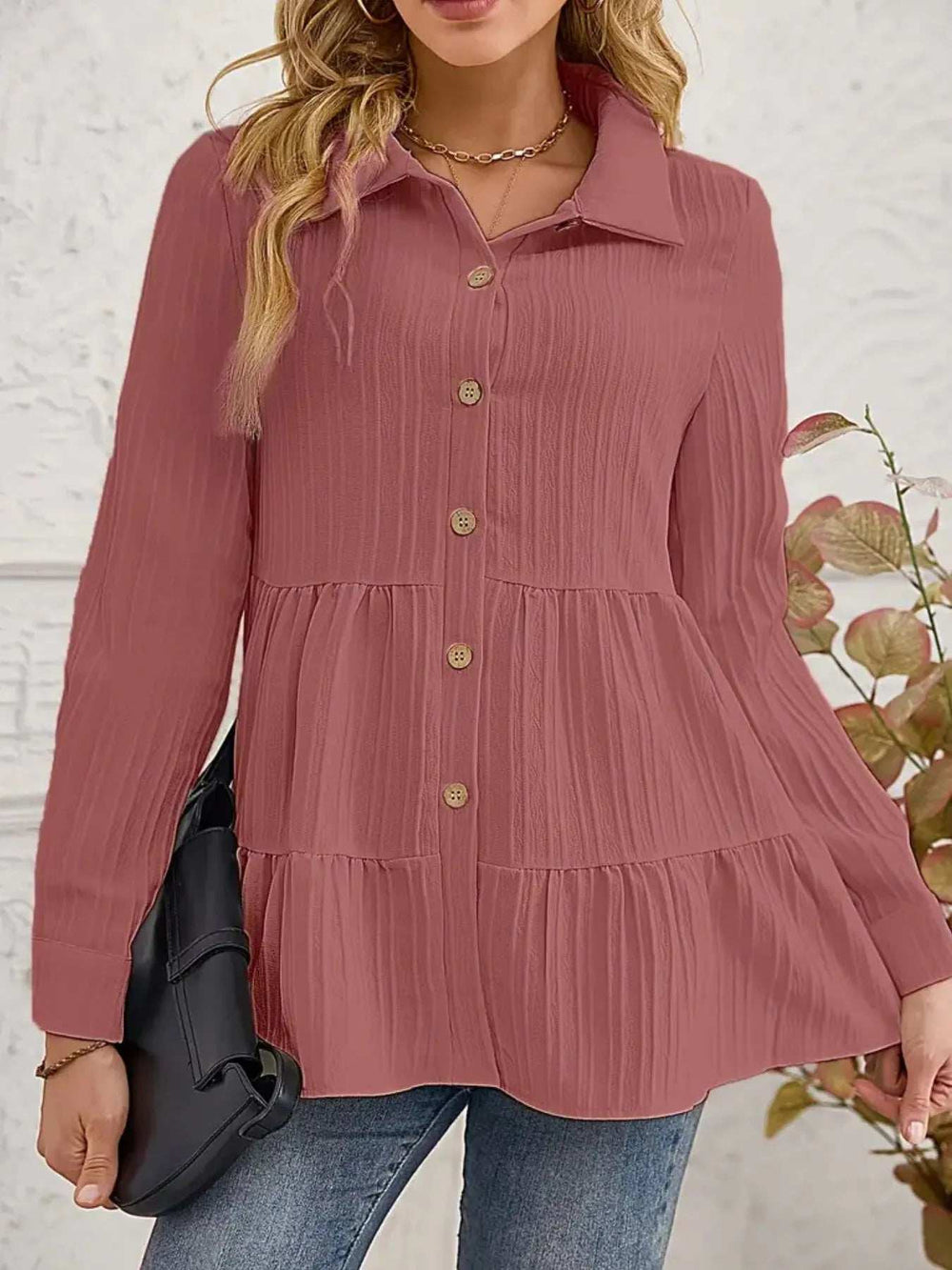 Striped Button-Down Tiered Shirt - Trendsi - Flyclothing LLC