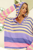 BiBi Striped Color Block Hooded Knit Top - Trendsi - Flyclothing LLC