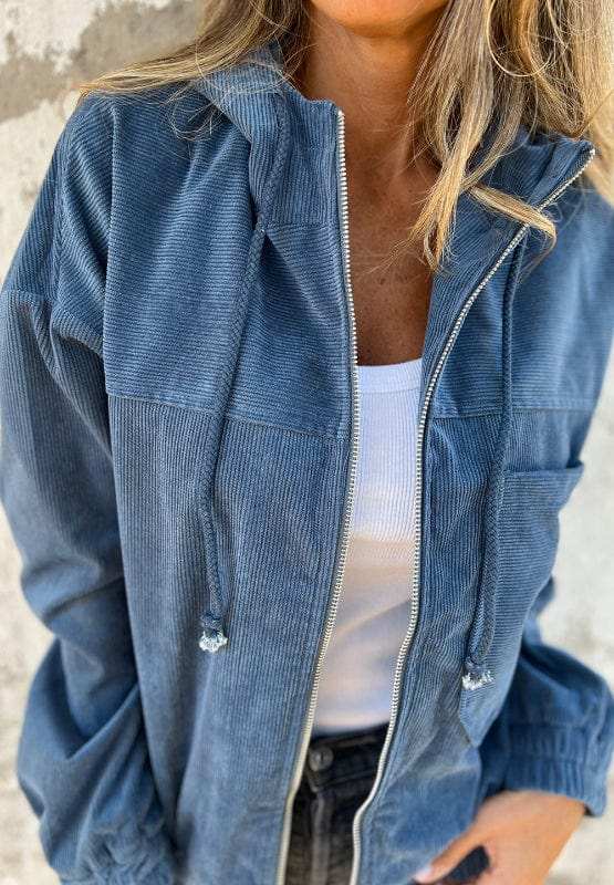 Pocketed Zip Up Long Sleeve Hooded Jacket - Trendsi - Flyclothing LLC