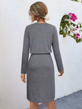 Long Sleeve Drawstring Midi Dress - Trendsi - Flyclothing LLC