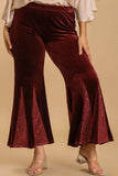 Umgee Full Size Sequin Elastic Waist Velvet Stretch Flare Leg Pants Plus Size - Trendsi - Flyclothing LLC