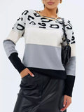 Full Size Leopard Color Block Long Sleeve Sweater Plus Size - Trendsi - Flyclothing LLC
