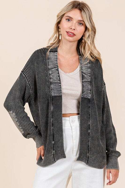 Mittoshop Contrast Patch Open Front Mineral Wash Cardigan - Trendsi - Flyclothing LLC