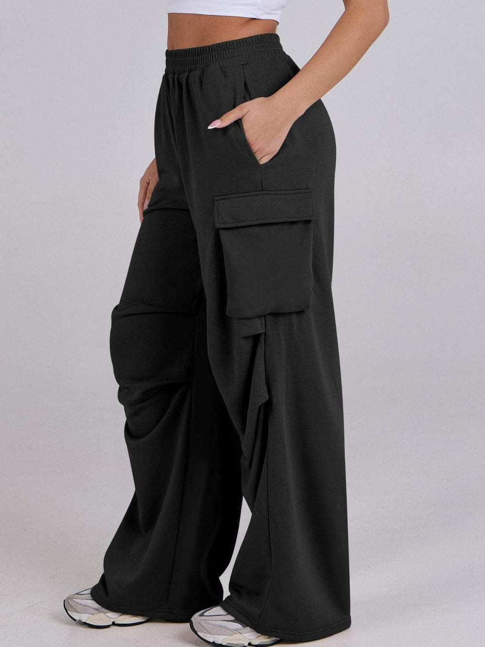 Elastic Waist Wide Leg Pants with Pockets - Trendsi - Flyclothing LLC