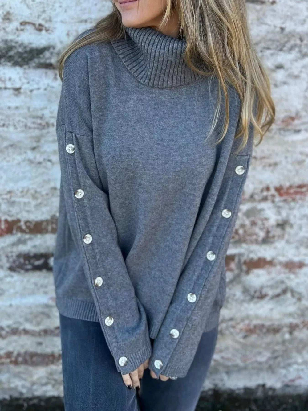 Full Size Turtleneck Long Sleeve Sweater Plus Size - Trendsi - Flyclothing LLC