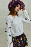 SO ME Mardi Gras Glitter Bow Ribbon Sweater Knit Top - Trendsi - Flyclothing LLC