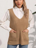 Pocketed V-Neck Sweater Vest - Trendsi - Flyclothing LLC