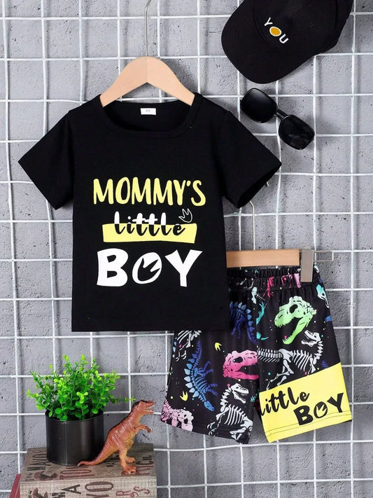 Children's Mommy's Little Boy Dinosaur Print Casual Set - Trendsi - Flyclothing LLC