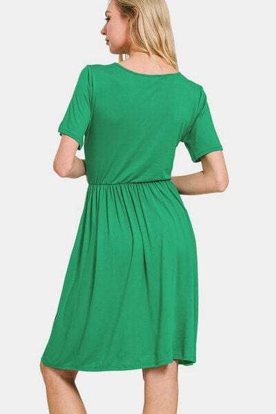 Zenana Surplice Short Sleeve Brushed DTY Dress - Trendsi - Flyclothing LLC