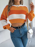 Color Block Round Neck Cropped Sweater - Trendsi - Flyclothing LLC