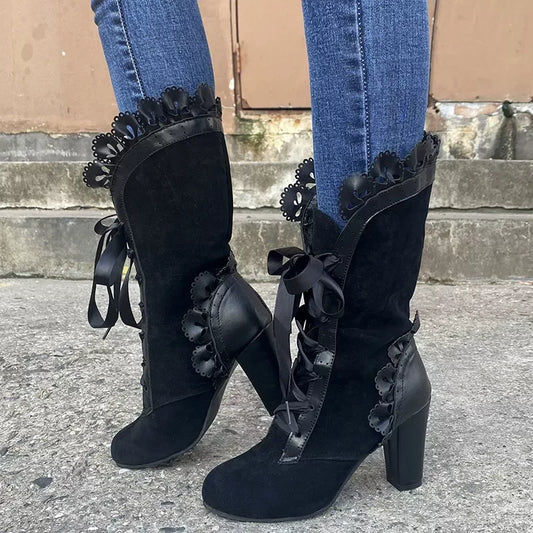 Lace Up Block Heels Boots - Trendsi - Flyclothing LLC