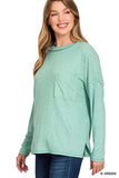 Zenana Soft Melange Hacci Round-Neck Long Sleeve T-Shirt - Trendsi - Flyclothing LLC