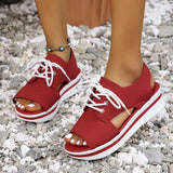 Open-Toe Lace Up Platform Sandals - Trendsi - Flyclothing LLC