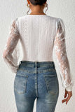 Eyelet Lace Long Sleeve Bodysuit - Trendsi - Flyclothing LLC