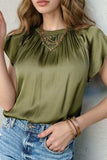 Pleated Flutter Sleeve Satin Top - Trendsi - Flyclothing LLC