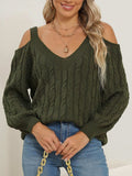 Cable-Knit V-Neck Long Sleeve Sweater - Trendsi - Flyclothing LLC