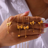 Titanium Steel Gold-Plated Bow Pendant Necklace - Trendsi - Flyclothing LLC